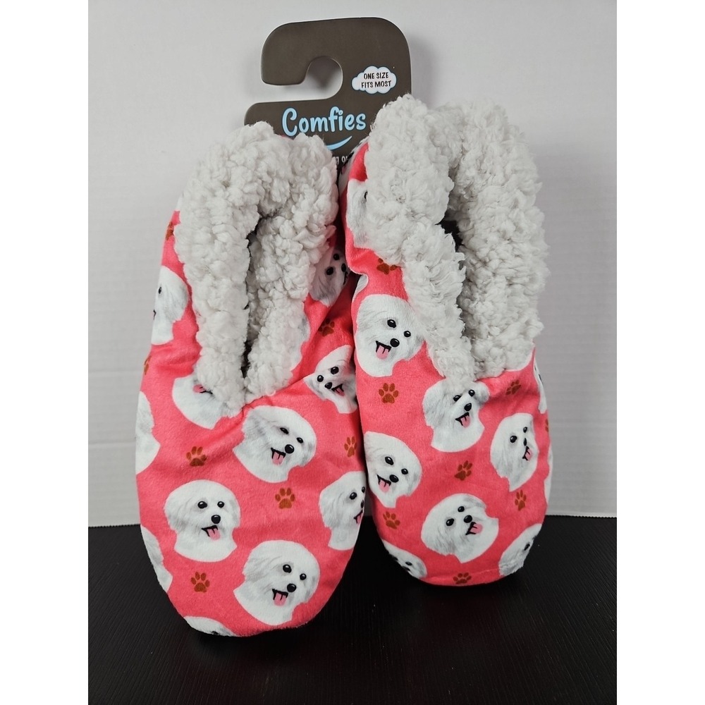 Comfies‎ Maltese Dog Slippers One Size Fits Most Sherpa Lined New 1262